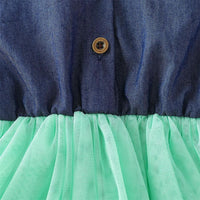 Girls Lapel Flying Sleeve Splicing Tulle Dress Toddler clothes Wholesale in bulk - PrettyKid