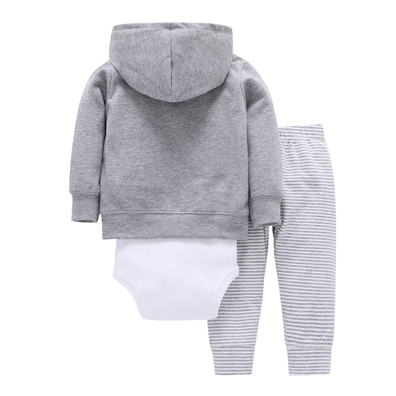Baby Long Sleeve Hooded Striped Jacket Sweater Printed Jumpsuit Pants Three Piece Set Wholesale Baby Clothes - PrettyKid