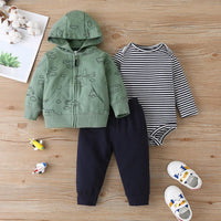 Baby Boys Green Cartoon Printed Coat Bodysuit Pants Set Wholesale Baby Clothes - PrettyKid