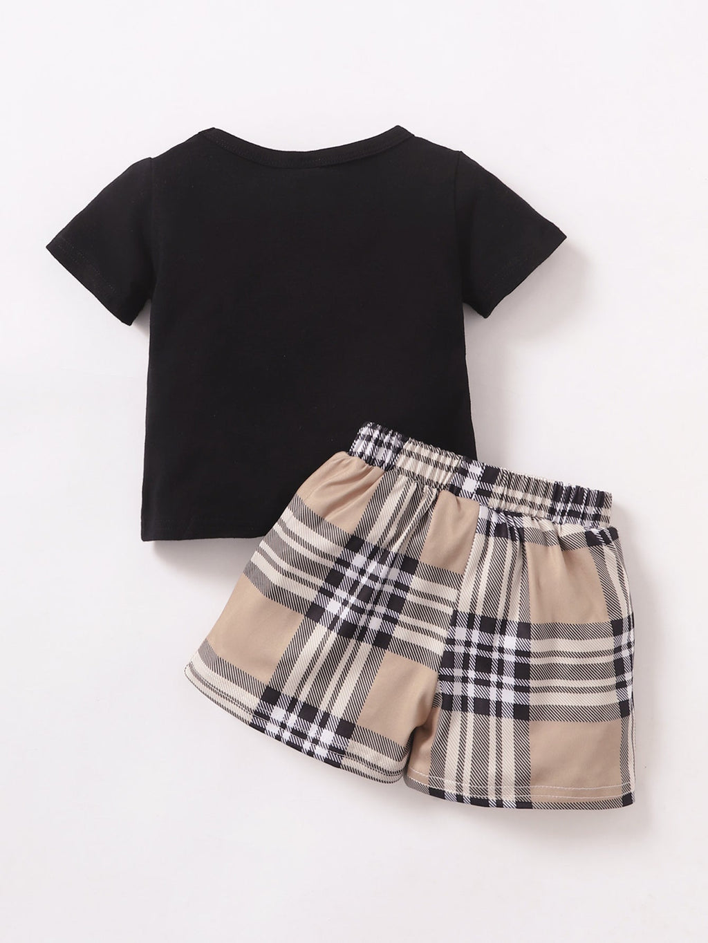 Baby Girl Letter Print T-Shirt And Plaid Shorts Baby Boy Clothing Sets - PrettyKid