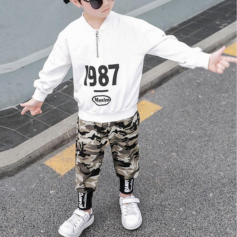 2-piece Letter Pattern Sweatshirts & Camouflage Pants for Boy - PrettyKid