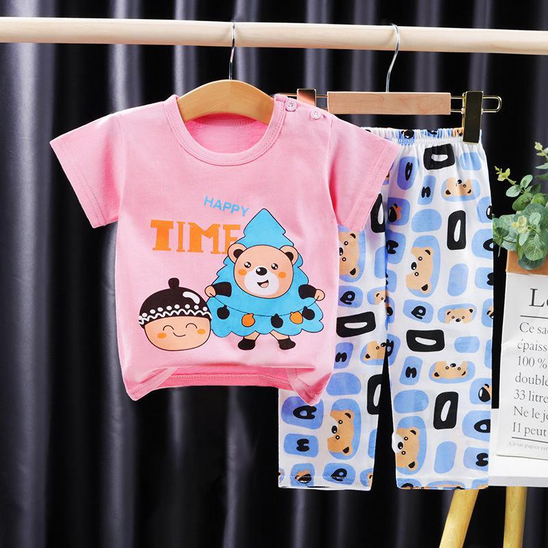 Toddler Boy Cartoon Pattern Pajama T-shirt & Printed Capri Pants - PrettyKid