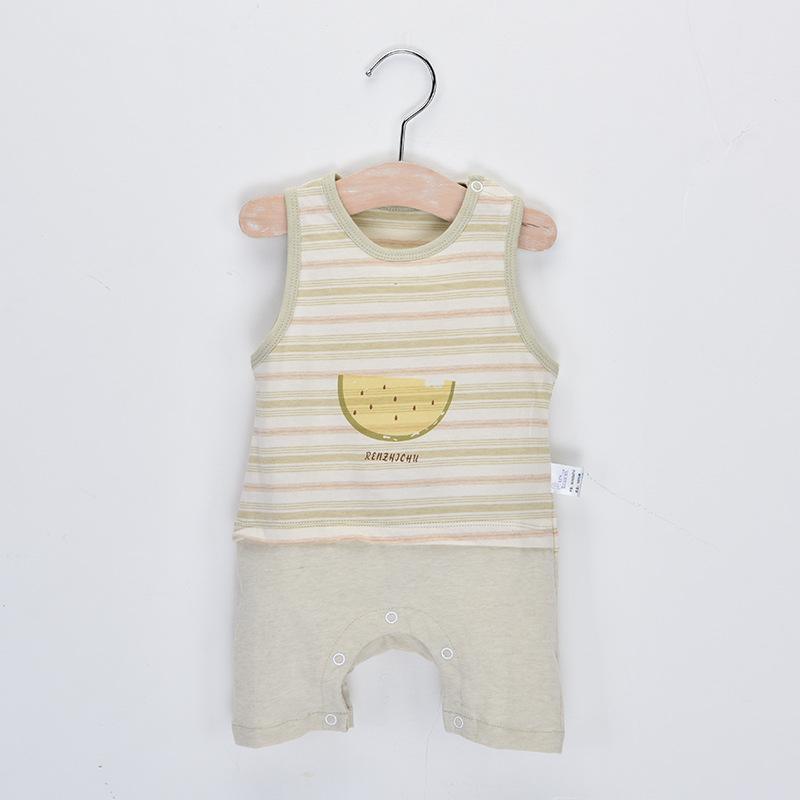 Baby Boy Watermelon Pattern Striped Sleeveless Bodysuit - PrettyKid