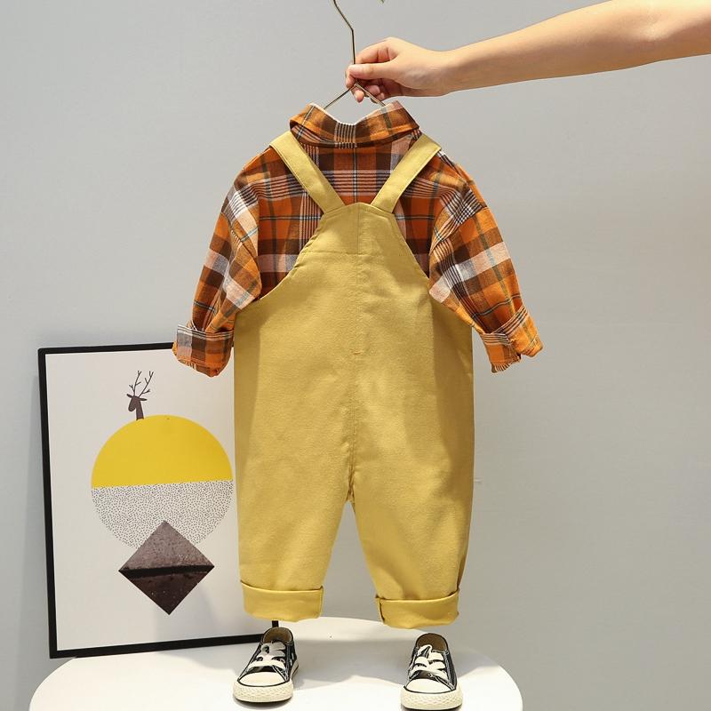 2-piece Plaid Shirt & Solid Dungarees for Children Boy - PrettyKid