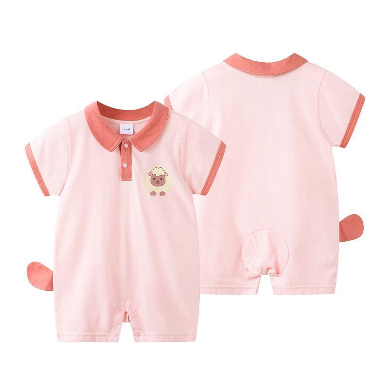 Baby Cartoon Sheep Pattern Lapel Bodysuit - PrettyKid