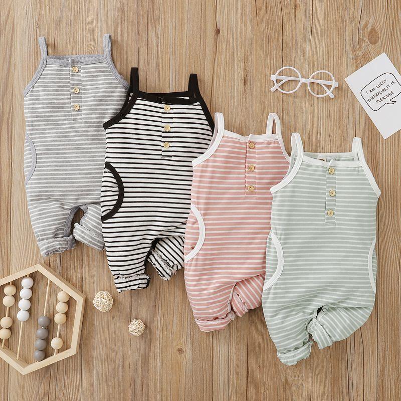 New Born Baby Striped Cami Jumpsuit - PrettyKid