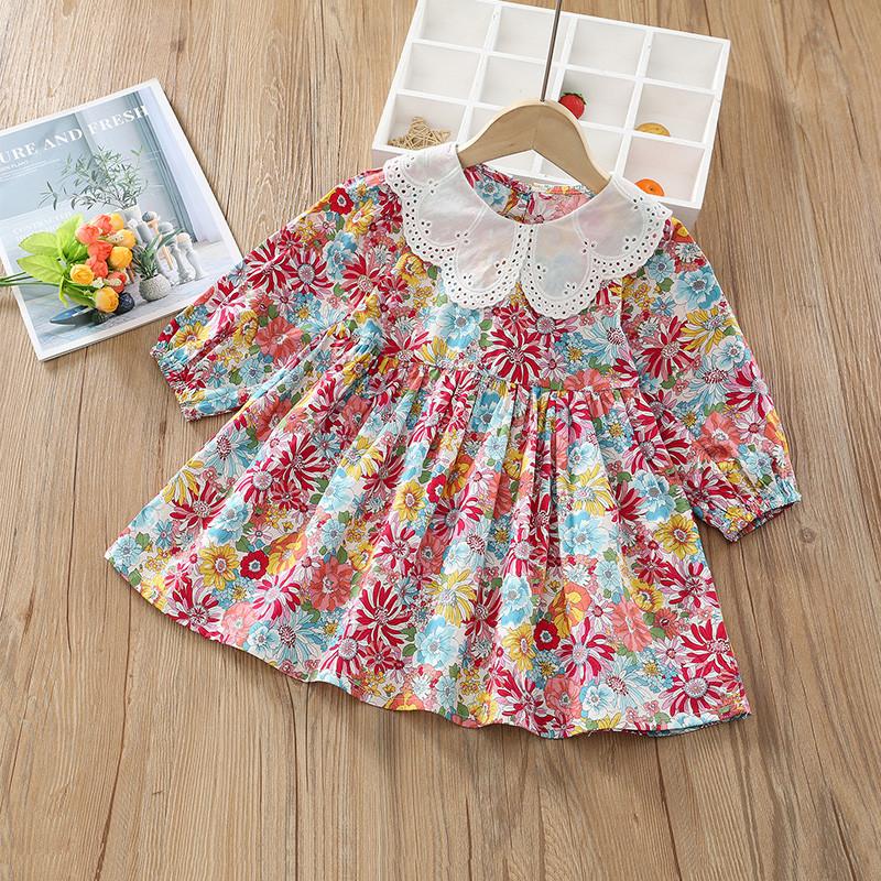 luxury baby clothes wholesale Baby Girl Floral Print Peter Pan Collar Dress - PrettyKid