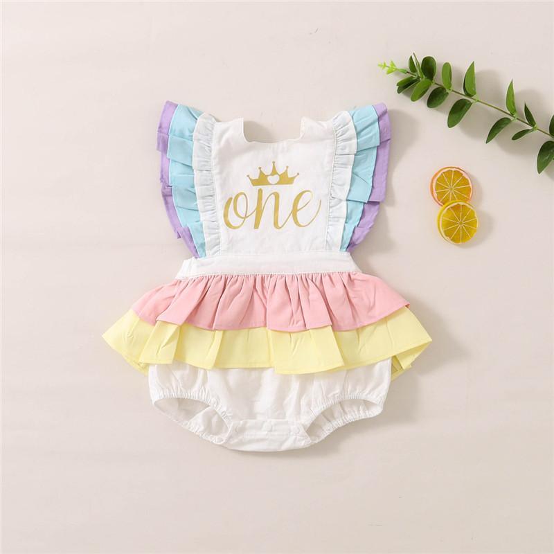 Baby Girl Color-block Ruffle Trim Sleeveless Bodysuit - PrettyKid