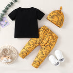 Baby Boy Dinosaur Print T-Shirt And Lace-Up Pants With Hat Baby Outfit Sets - PrettyKid