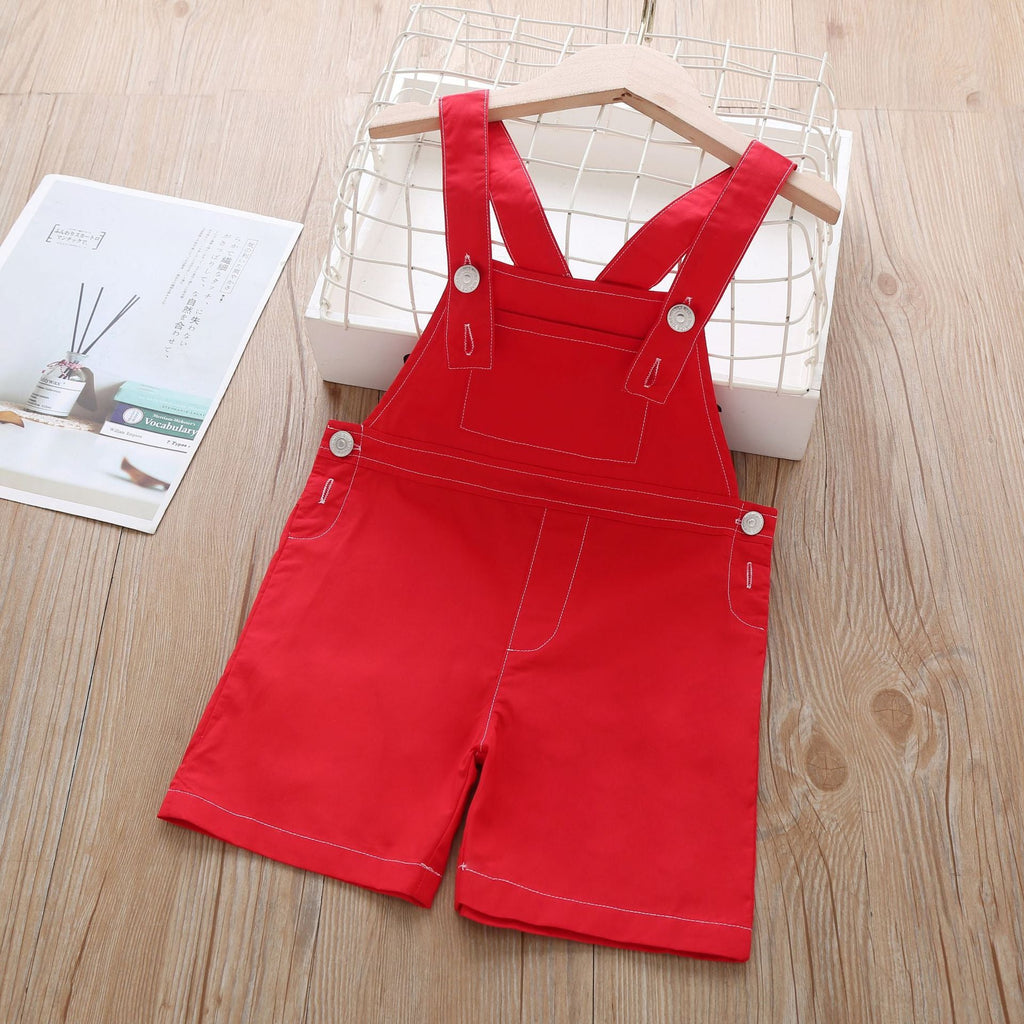 Boy&Girl Solid Color Shorts Overalls Toddler Bib Overalls - PrettyKid