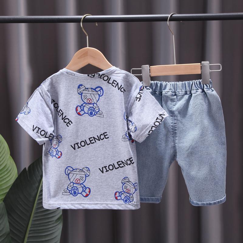 Toddler Boy Cartoon Bear Print Letter Graphic T-shirt & Shorts - PrettyKid