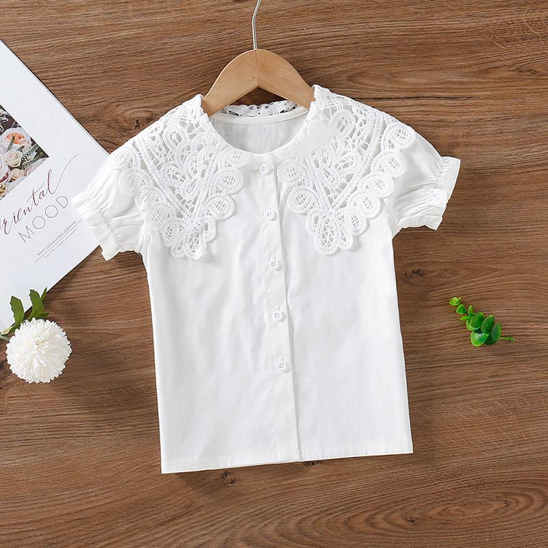 Toddler Girl Lace Collar Cotton Shirt - PrettyKid