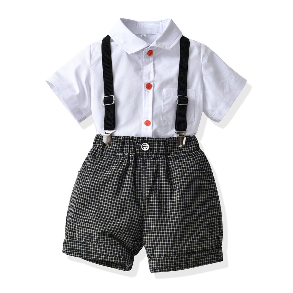 6-24M Boys Suit Sets White Shirts Bodysuit & Suspender Shorts Wholesale Baby Clothes In Bulk KSV382773 - PrettyKid