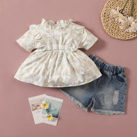 Toddler Girl Floral Top & Denim Shorts - PrettyKid