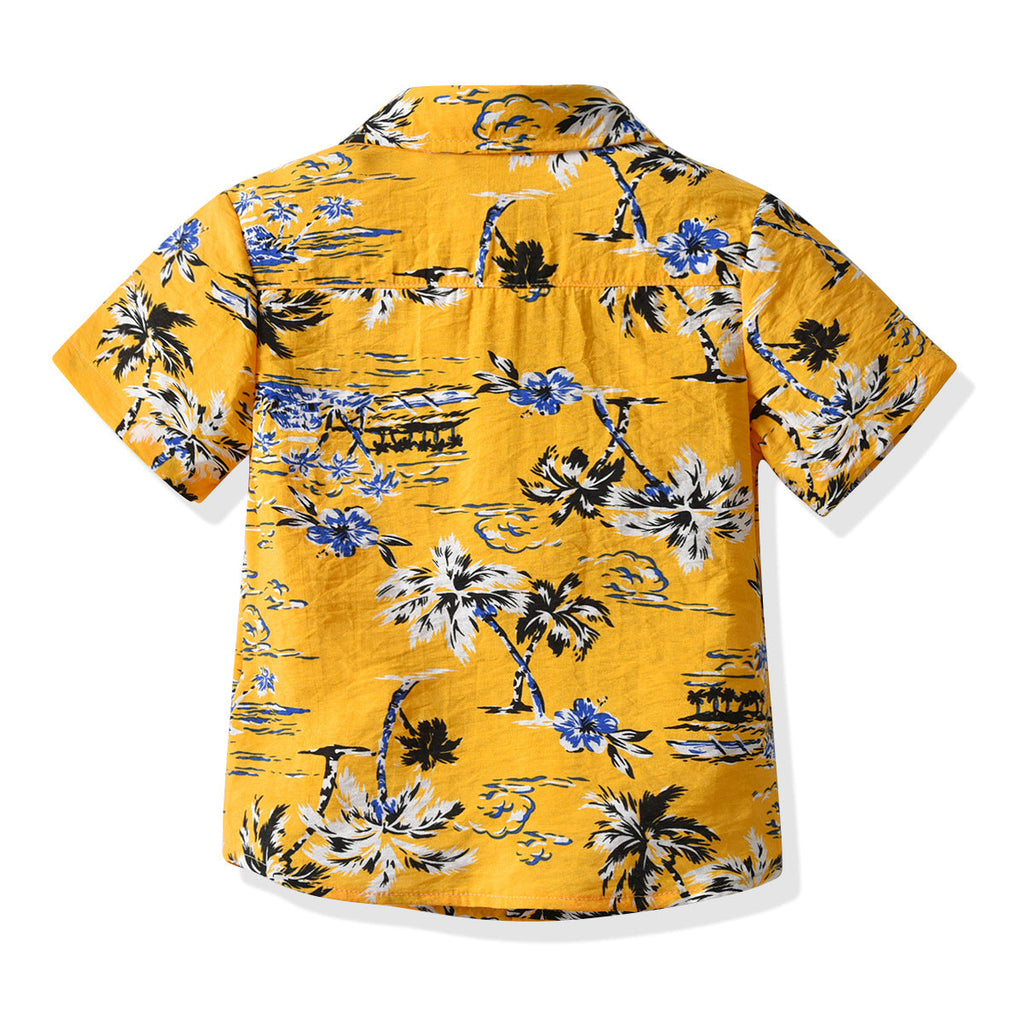 Baby Boy Coconut Tree Print Hawaiian Shirt Toddler Boy Yellow Shirt - PrettyKid
