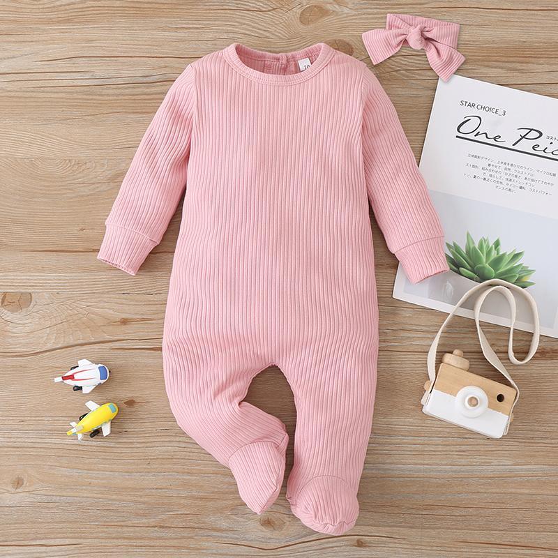 Baby Solid Footed Long-sleeve Jumpsuit - PrettyKid