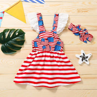 Baby Girl Independence Day Striped Ruffle Armhole Dress & Headband - PrettyKid