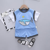 wholesale little girl dresses Toddler Boy Whale Pattern Color-block Top & Shorts - PrettyKid