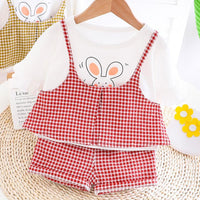 Rabbit Printed Plaid T-shirt & Plaid Shorts Set - PrettyKid