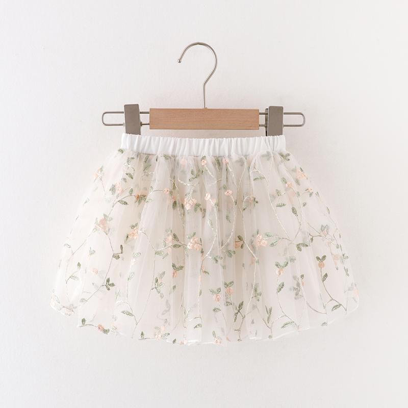 Girl Embroidered Flower Mesh Skirt - PrettyKid