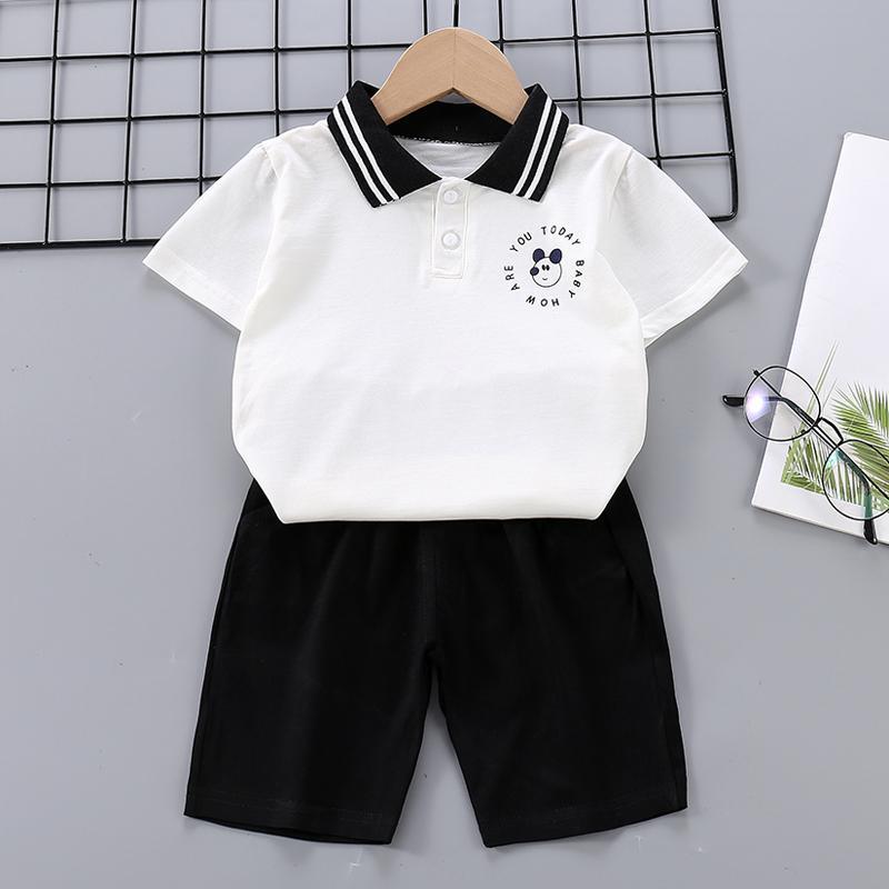 Toddler Boy Cartoon Pattern Letter Print POLO Shirt & Shorts - PrettyKid