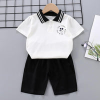 Toddler Boy Cartoon Pattern Letter Print POLO Shirt & Shorts - PrettyKid