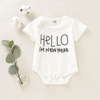 Hello Letter Printed Short-sleeved Round Neck Romper for Baby - PrettyKid