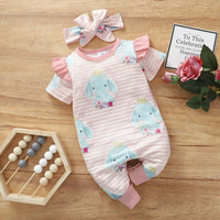 Baby Girl 2pcs Floral Pattern Jumpsuit & Headhand - PrettyKid