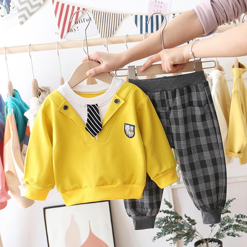 2-piece Tie Sweatshirts & Plaid Pants for Children Boy - PrettyKid