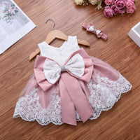 Baby Girl Bow Decor Lace Braided Sleeveless Formal Dress - PrettyKid