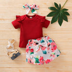 Toddler Girl 3pcs Floral Pattern Summer Suit Cami Top & Shorts & Hesdhand Wholesale Children's Clothing - PrettyKid