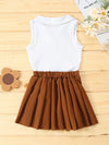 18M-6Y Toddler Girls Sets Ribbed Sleeveless Lapel Open Chest Top & Pleated Skirt Wholesale Girls Fashion Clothes