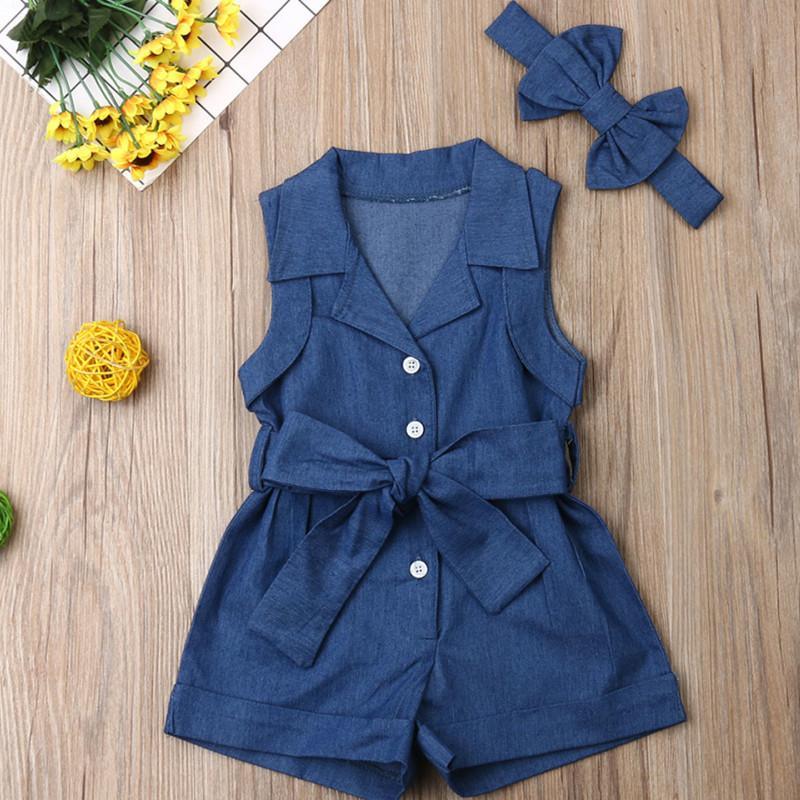 2-piece Solid Sleeveless Overalls & Headband for Toddler Girl Wholesale children's clothing - PrettyKid