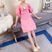 Girl Puff Sleeve Bowknot Dress - PrettyKid