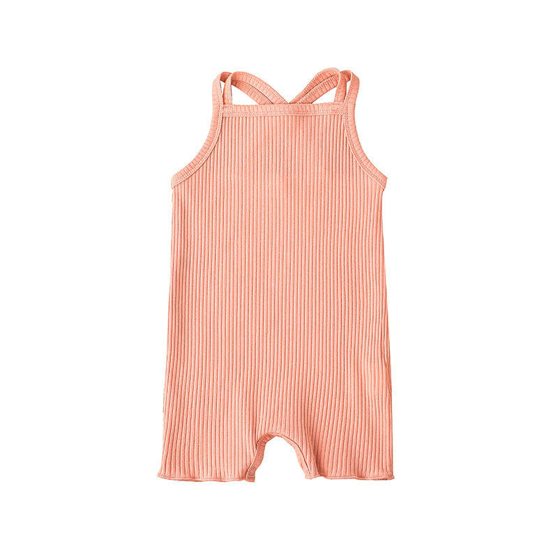 3-12M Baby Girls Plain Ribbed Cami Romper Wholesale Baby Clothes In Bulk - PrettyKid