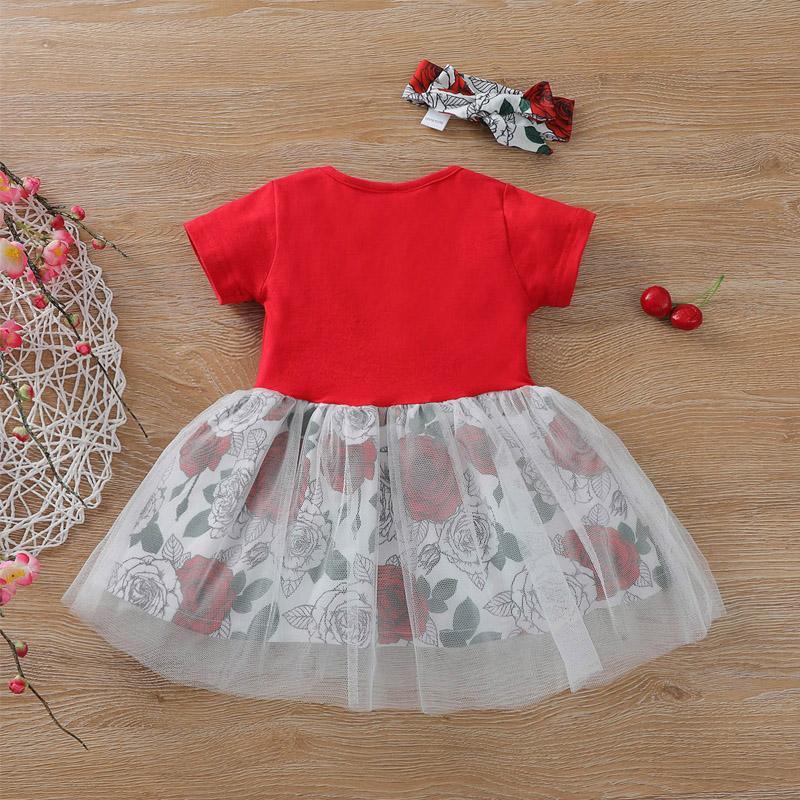 Baby Girl Bow Decor Tulle Hem Floral Dress & Headband - PrettyKid