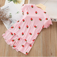 Toddler Girl Strawberry Pattern Summer T-shirt & Shorts Wholesale Children's Clothing - PrettyKid