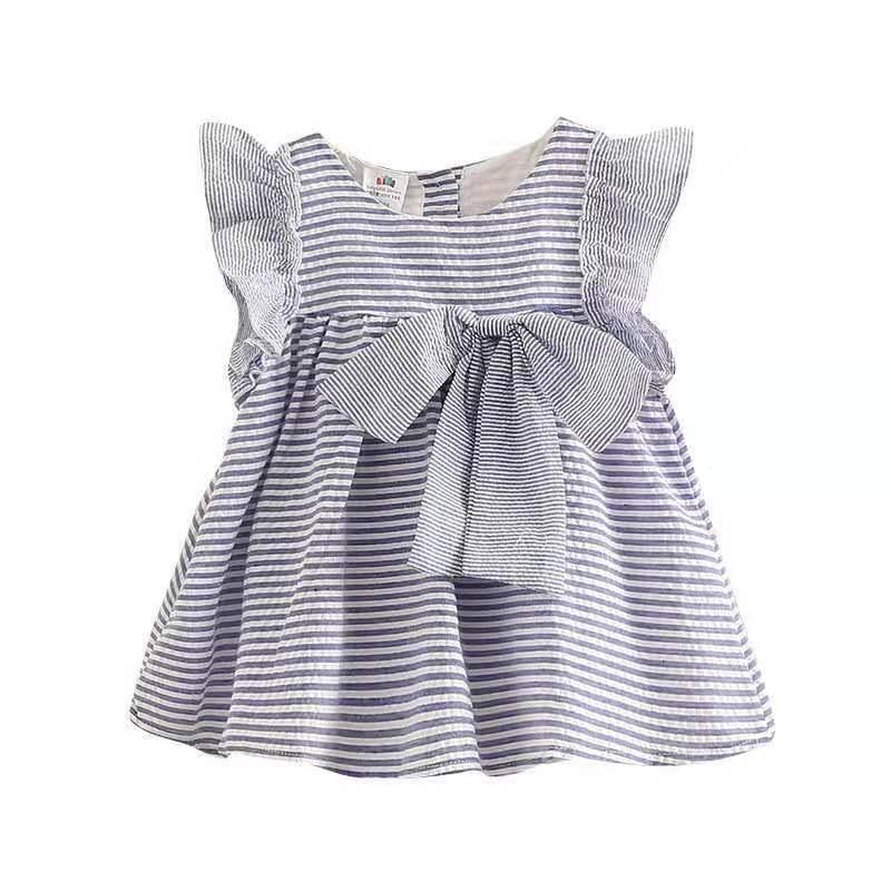 Grow Girl Bowknot Striped Dress - PrettyKid