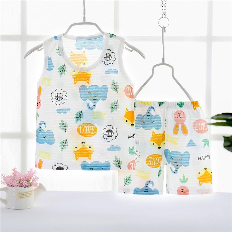 Toddler Boy Animal Pattern Summer Pajamas Sets Top+Pants - PrettyKid