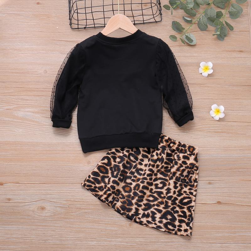 2-piece Long-sleeve & Leopard Skirt for Toddler Girl - PrettyKid