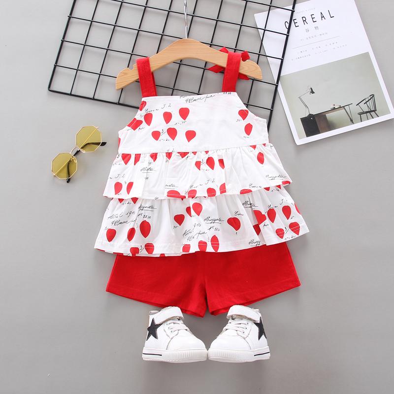Toddler Girl Heart-shaped Suspender Top & Solid Color Shorts Wholesale Children's Clothing - PrettyKid