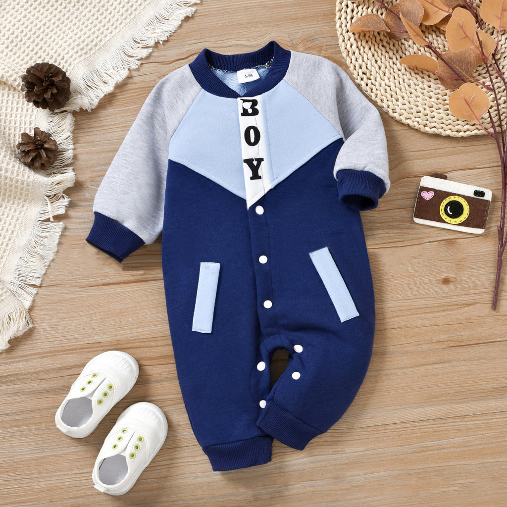 Baby Boys And Girls Long Sleeve Color Blocking Letter Printing Wholesale Baby Onesies - PrettyKid
