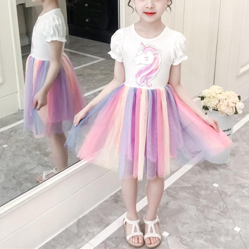 Unicorn Pattern Rainbow Princess Dress for Girl - PrettyKid