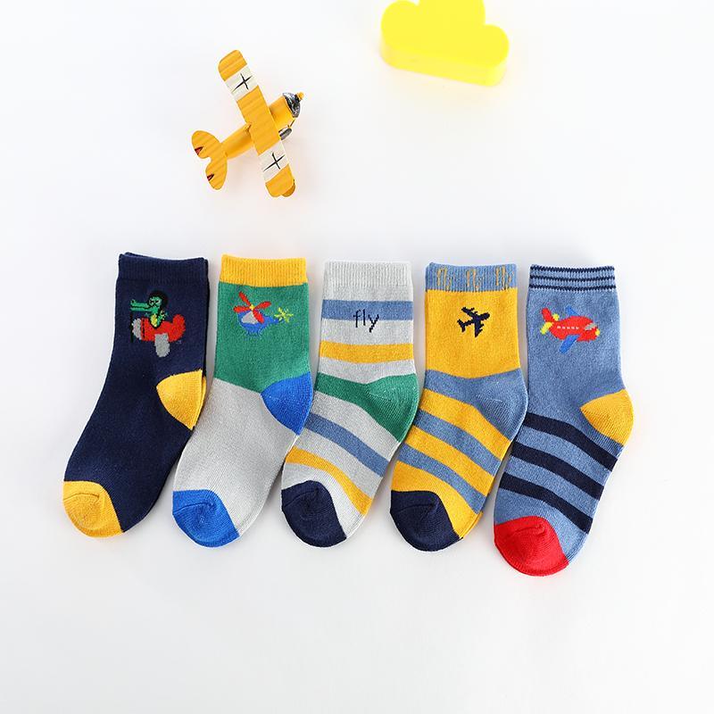 5-piece Cartoon Airplane Pattern Knee-High Stockings for Unisex - PrettyKid