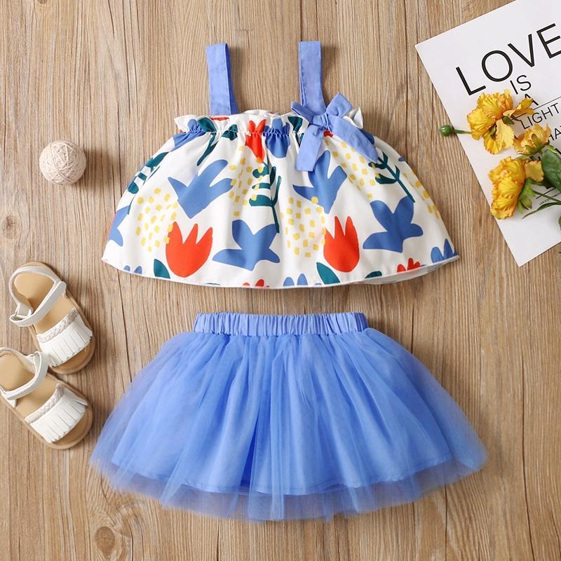 Toddler Girl Floral Print Cami Top & Mesh Skirt - PrettyKid