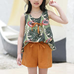 Girl Tropical Print Sleeveless Top & Solid Color Shorts - PrettyKid