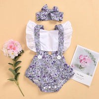 2-piece Ruffle Floral Printed Bodysuit & Headwear for Baby Girl Wholesale children's clothing - PrettyKid