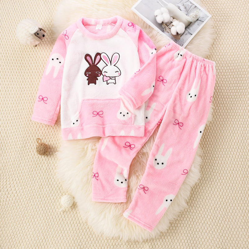 Wholesale Girls Cute Rabbit Coral Fleece Long Sleeve Suit in Bulk - PrettyKid