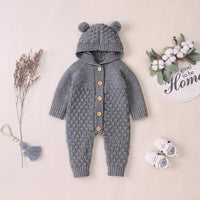 Solid Knit Hooded Jumpsuit for Baby Wholesale children's clothing - PrettyKid