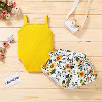 Baby Girl Floral Pattern Summer Suit Strap Top & Printed Pants - PrettyKid